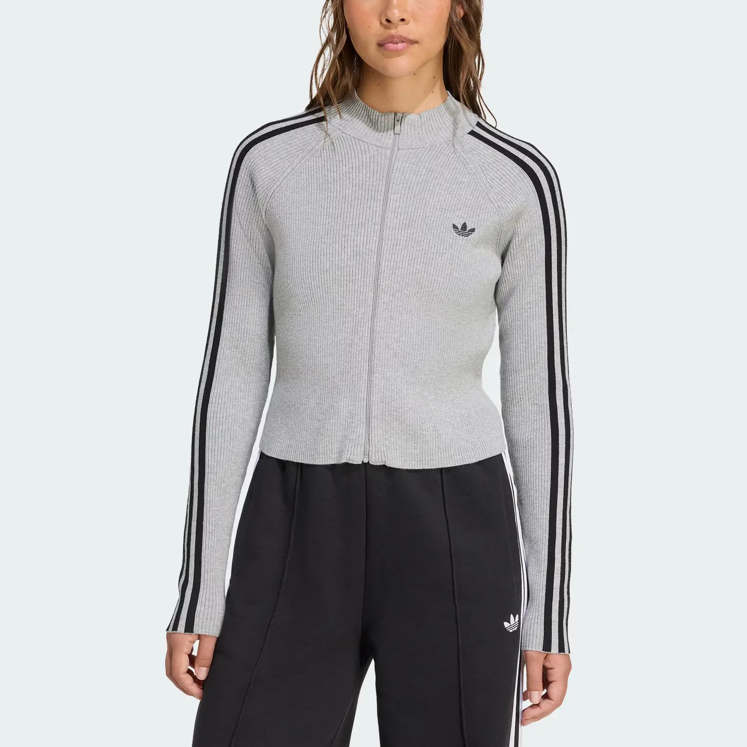 Adidas Originals Куртка женская Adicolor Slim Knit Track Top, Medium Heather Gray — фото 3