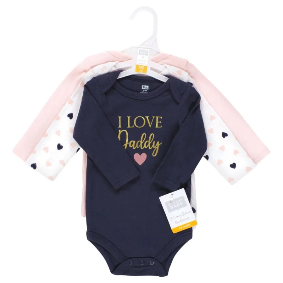 Комплект из 3 хлопковых боди с длинными рукавами Hudson Baby, girl daddy розовый темно-синий 3-pack — фото 2