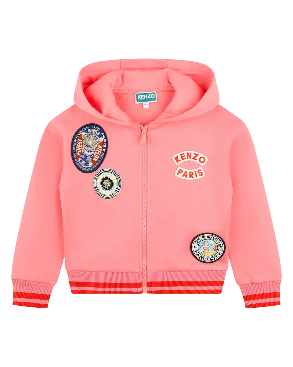 

Толстовка для девочки на молнии с капюшоном Kenzo Kids, розовый