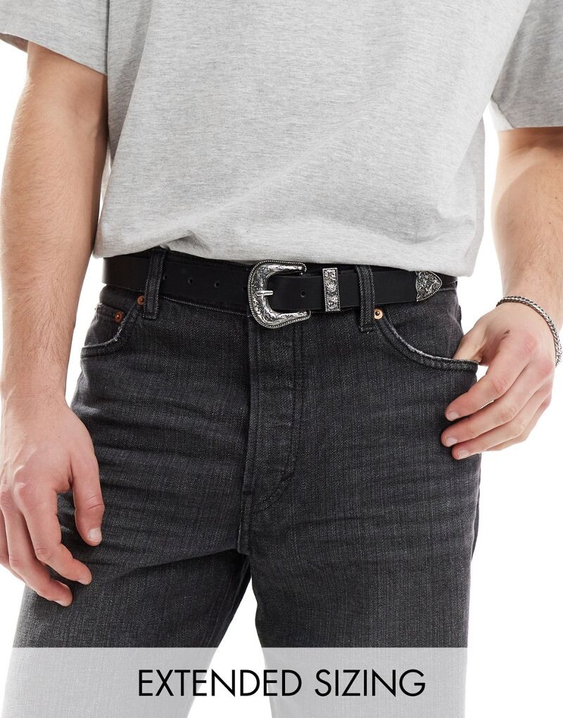 

Черный ремень из искусственной кожи с серебряной пряжкой ASOS DESIGN