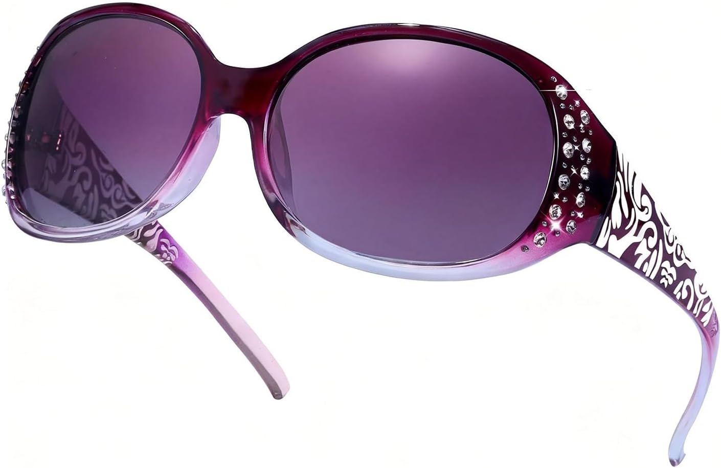 

Женские поляризованные солнцезащитные очки LVIOE, солнцезащитные очки с оправой, украшенные стразами, с линзами, защищающими от УФ-излучения, LS008, A05 Purple Gradient Wrap Around Frame/ Polarized Purple Lens