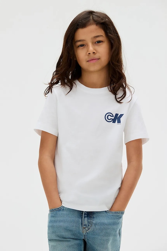 

Детская хлопковая футболка Calvin Klein Jeans, белый
