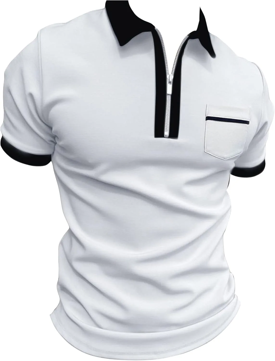 

Мужская поло с молнией, короткий рукав, slim fit, цветной блок SWJGLITTR