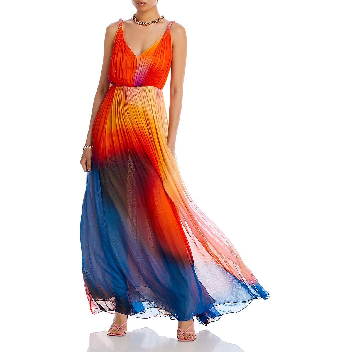 

Женское плиссированное макси-платье цвета омбре Halston, цвет sunset abstract