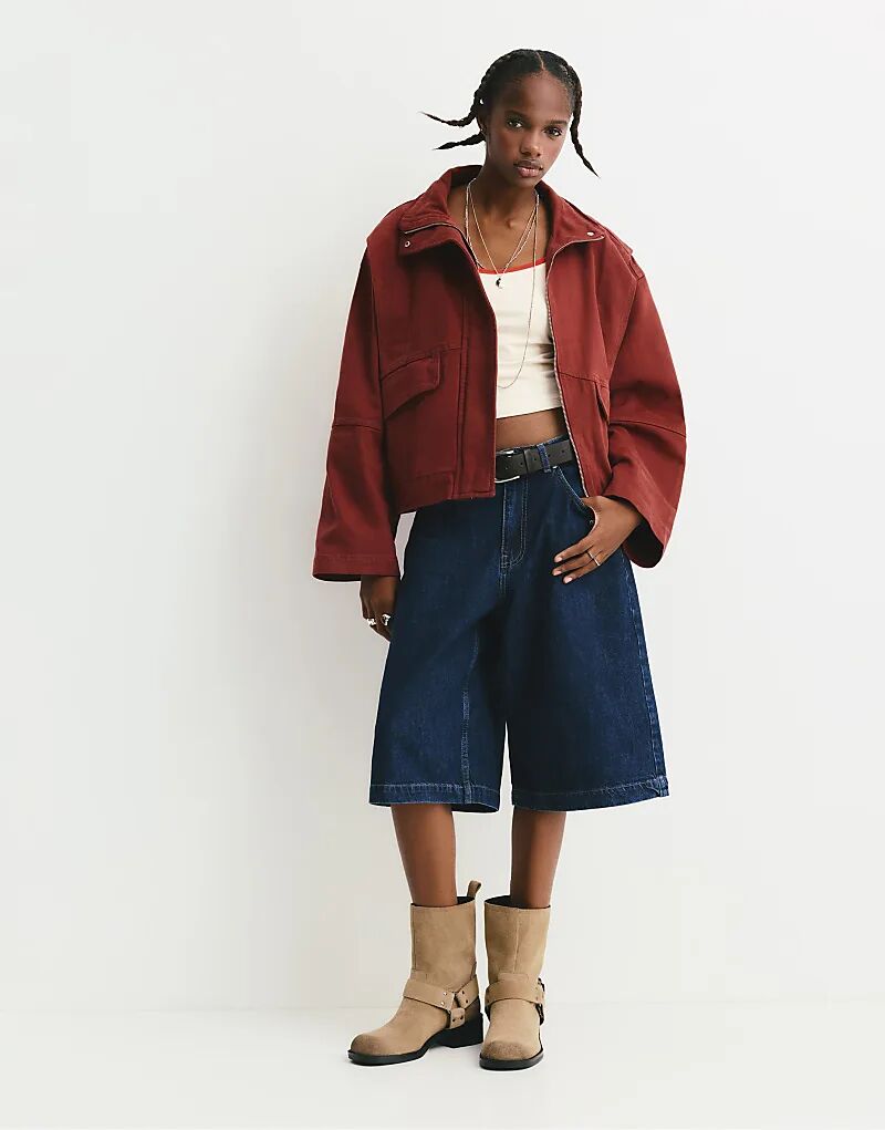 

Куртка Pull&Bear с накладными карманами в выцветшем розовом цвете