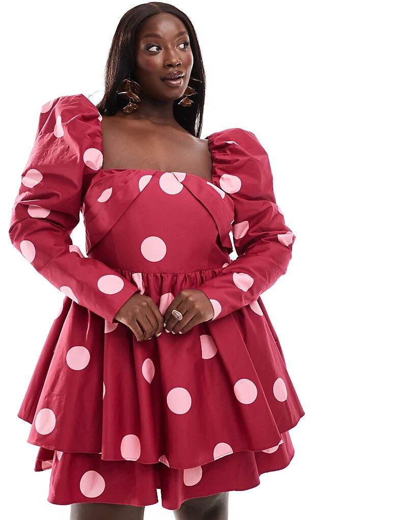 

Мини-платье Curve из хлопкового сатина с узором в горошек ASOS LUXE