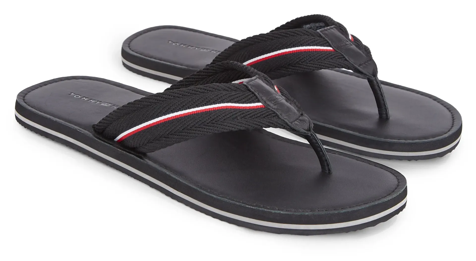 

Шлепанцы Tommy Hilfiger "HILFIGER LEATHER BEACH SANDAL", летняя обувь, тапочки, горки для бассейна, обувь для купания, с полосками, черный