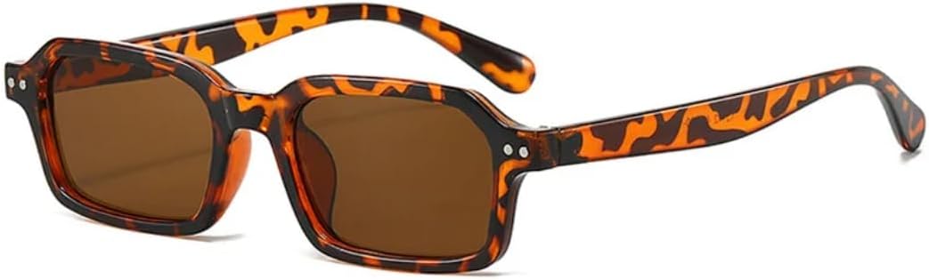 

Солнцезащитные очки в тонкой прямоугольной оправе для мужчин и женщин, винтажные, разноцветные, модные, роскошные, с защитой от УФ-излучения UV400 VRTRFFTR, Leopard-brown