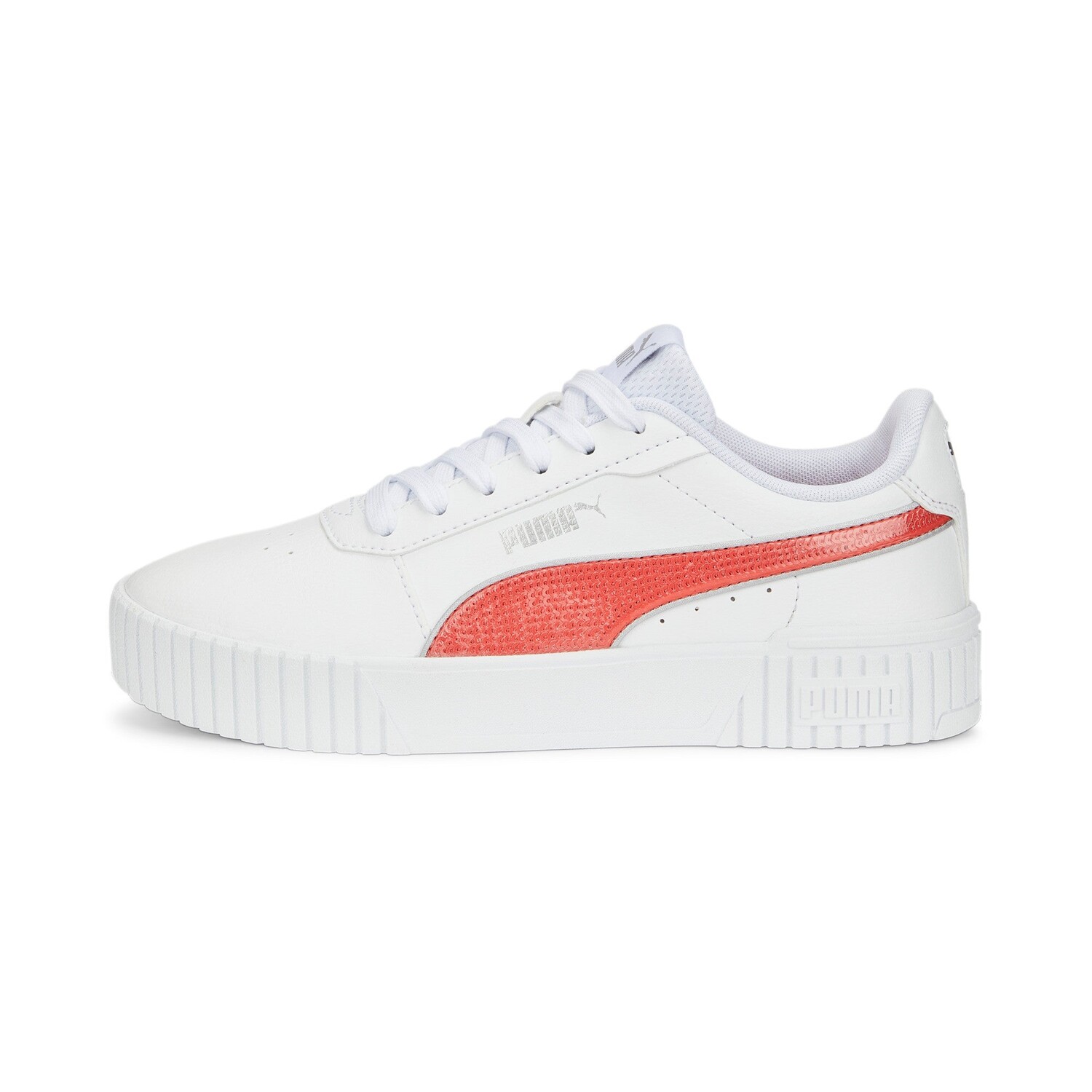 

Кроссовки PUMA Junior Carina 2.0 Glitzy для девочек, большие, цвет White/Salmon/Silver