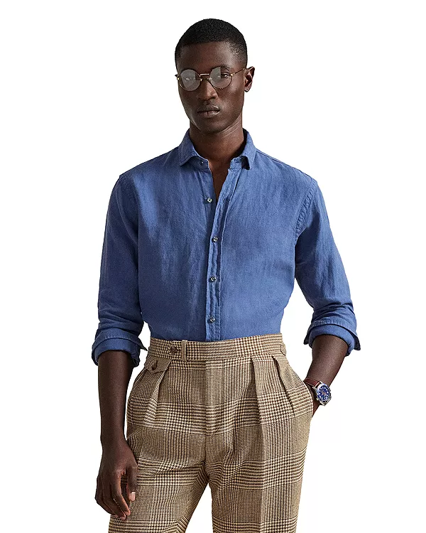 

Классическая рубашка из льняной ткани с неоднородной текстурой. Polo Ralph Lauren, синий