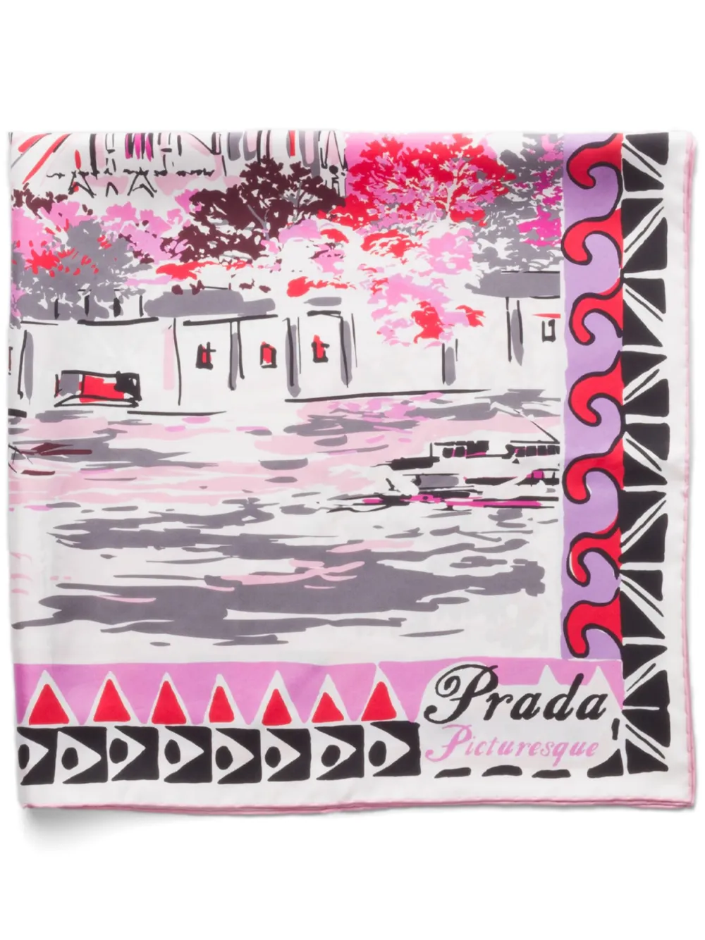 

Шелковый платок Pittoresque Paris Prada, розовый