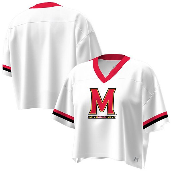 

Женская белая футболка Maryland Terrapins с V-образным вырезом и укороченным кроем Under Armour, Белый, Женская белая футболка Maryland Terrapins с V-образным вырезом и укороченным кроем Under Armour
