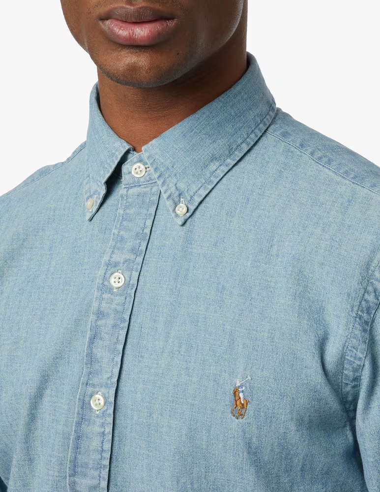Спортивная рубашка из шамбре приталенного кроя Polo Ralph Lauren, цвет Chambray — фото 4