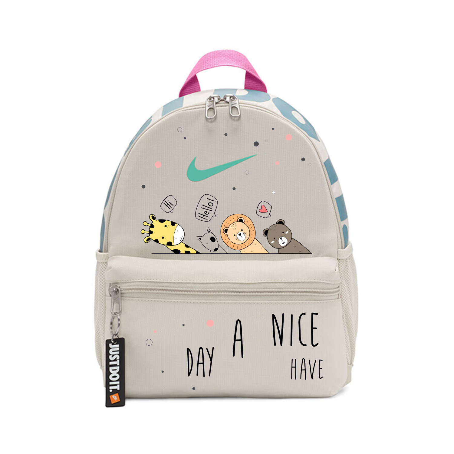 

Nike Бикио, детский рюкзак из серо-белой ткани, Happy Hi Time