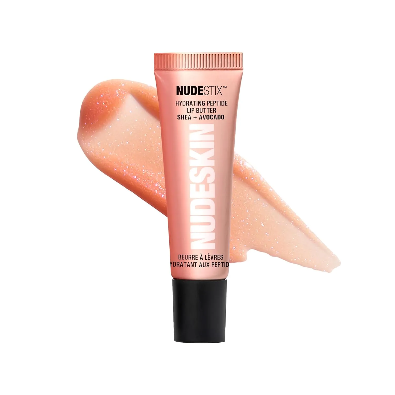 Nudestix Hydrating Peptide Lip Butter - блестящий бальзам для губ с авокадо, маслом ши и 2% пептидами для увлажнения и объема, vanilla sprinkle