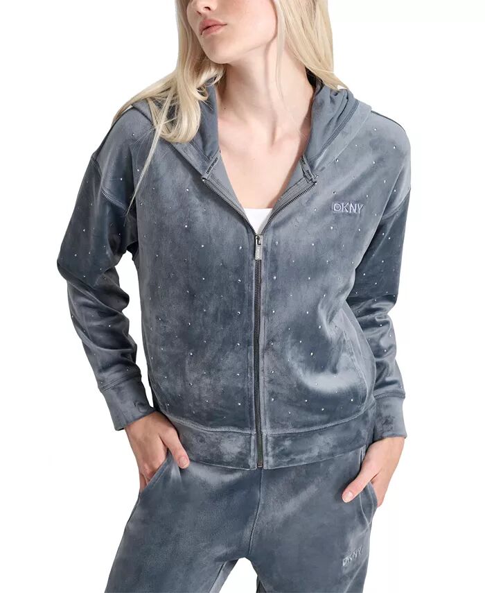 

Женская толстовка с капюшоном, украшенная стразами DKNY, серый