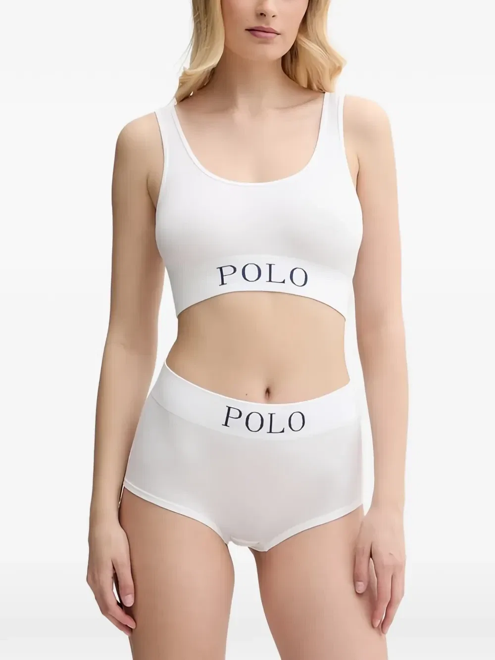Бюстгальтер в рубчик с логотипом на резинке под грудью POLO RALPH LAUREN, белый