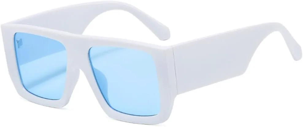 

Популярные модные квадратные цветные солнцезащитные очки для женщин в стиле ретро с широкими дужками, солнцезащитные очки UV400 для мужчин MTZJH, White Blue