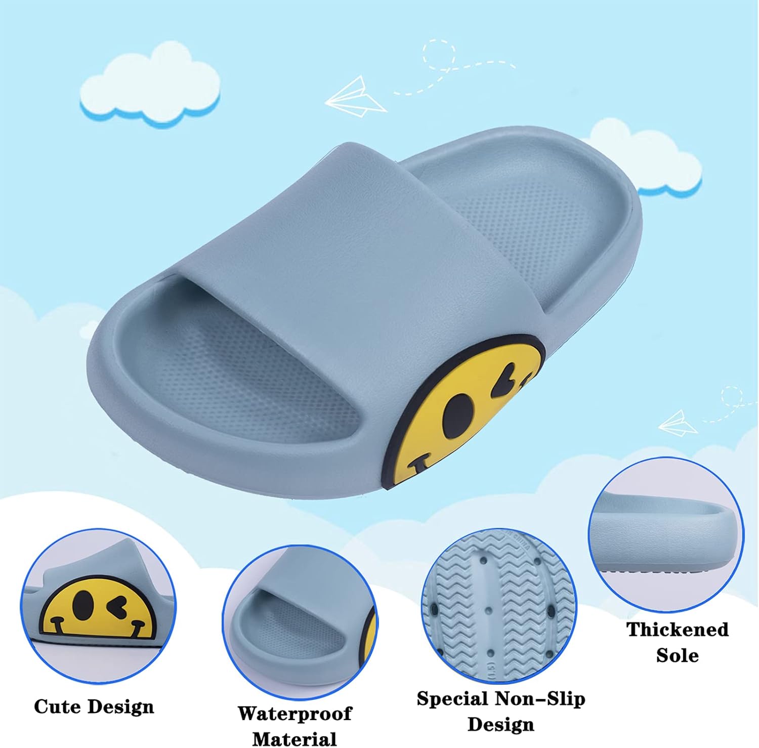 Детские слайдеры Guyarns Big Kids Cloud, нескользящие летние пляжные и бассейные сандалии для мальчиков и девочек, сандалии с мультяшным принтом для малышей, домашние и уличные тапочки, обувь для душа, синий — фото 3