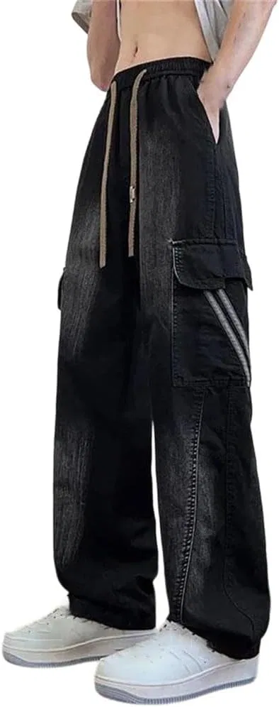 Джинсы свободные Men's Wide Leg Washing Jean Lightweight Cargo Denim Pants Loose Casual Thin Street Jeans, 65