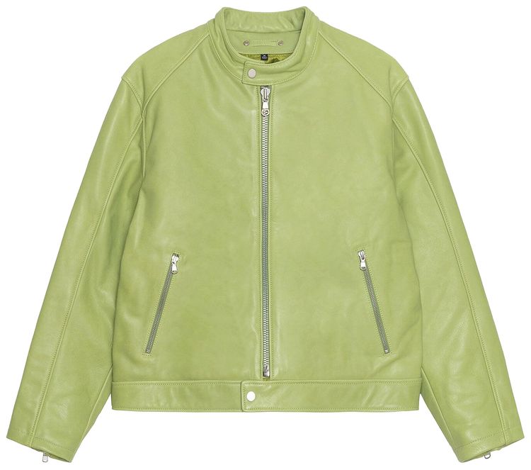 

Куртка Stussy Cafe Racer Leather Jacket 'Lime', зеленый