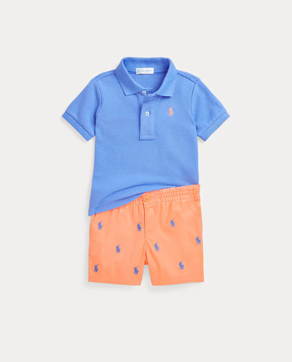 

Комплект из хлопковой рубашки-поло и шорт для мальчика Polo Ralph Lauren, мультиколор
