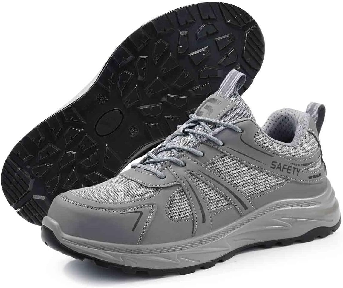 

Мужские защитные ботинки, стальные носки, устойчивые к раскалыванию и проколам, противоскользящие страховые обувь, легкие и износостойкие защитные кроссовки (EU 46) Hancha, серый