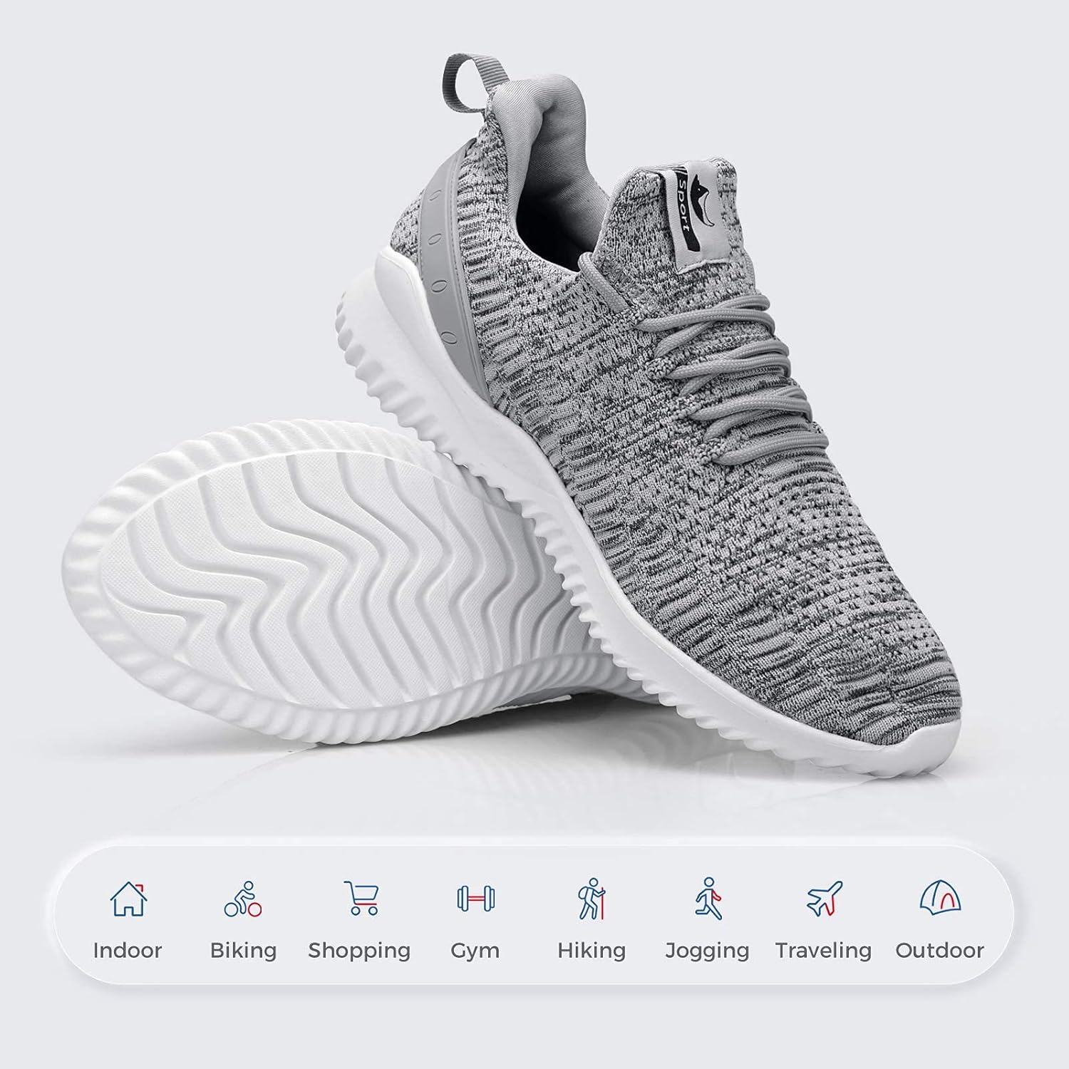 Мужские кроссовки Rospick Slip On, прогулочные туфли для мужчин, модные легкие дышащие беговые кроссовки, спортивная обувь для тенниса, A-grey Mix — фото 3
