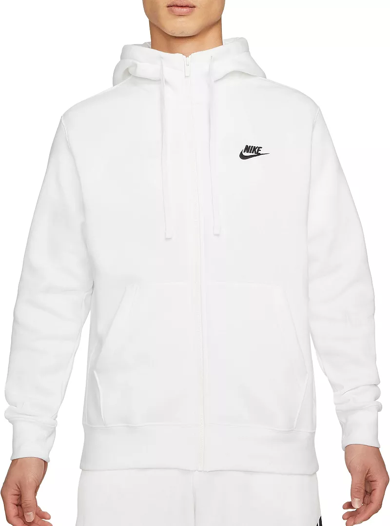 

Мужская флисовая худи с молнией во всю длину Nike Sportswear Club, белый/черный