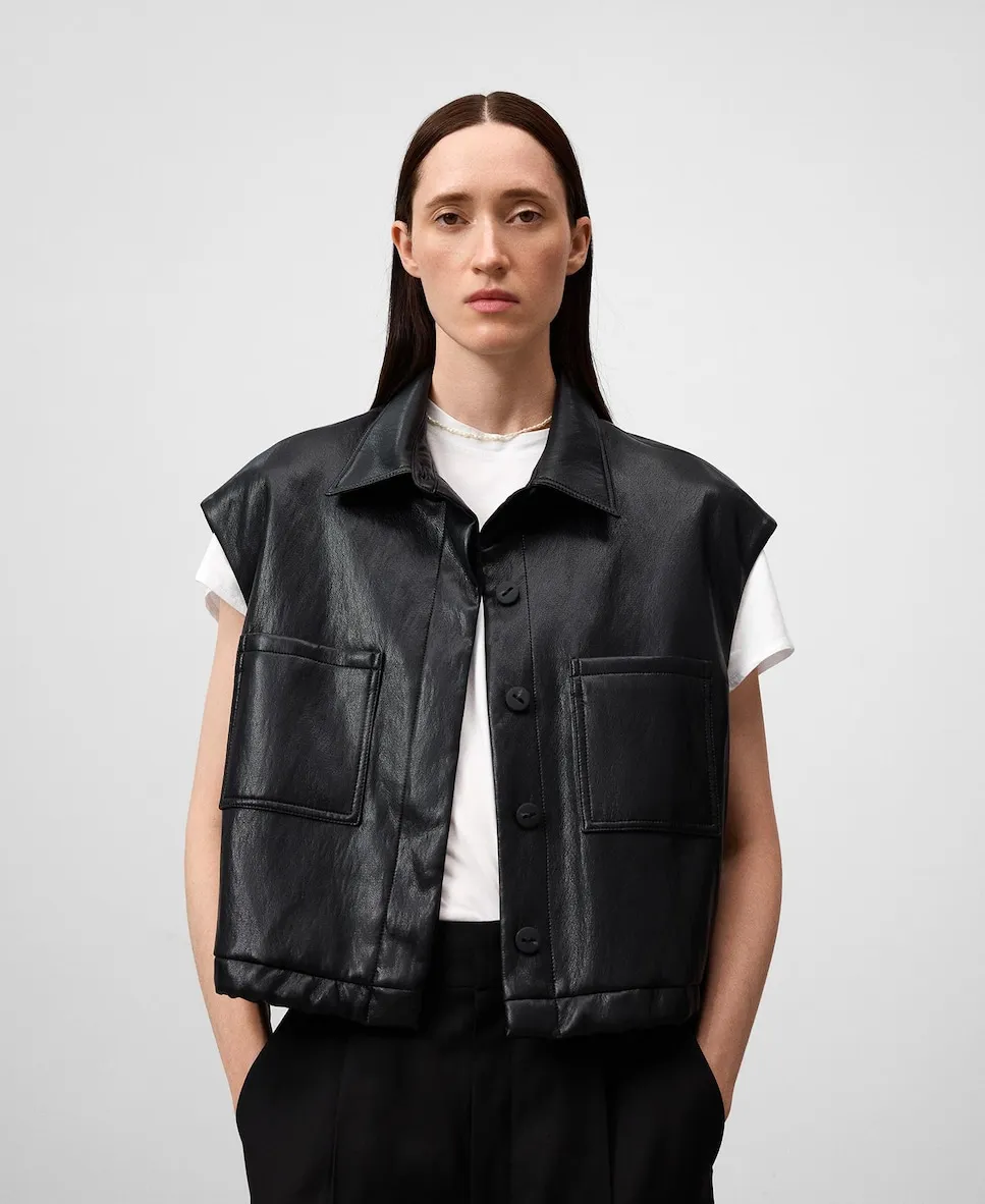 

Женский теплый жилет с отложным воротником и проймой рукава Adolfo Dominguez, черный