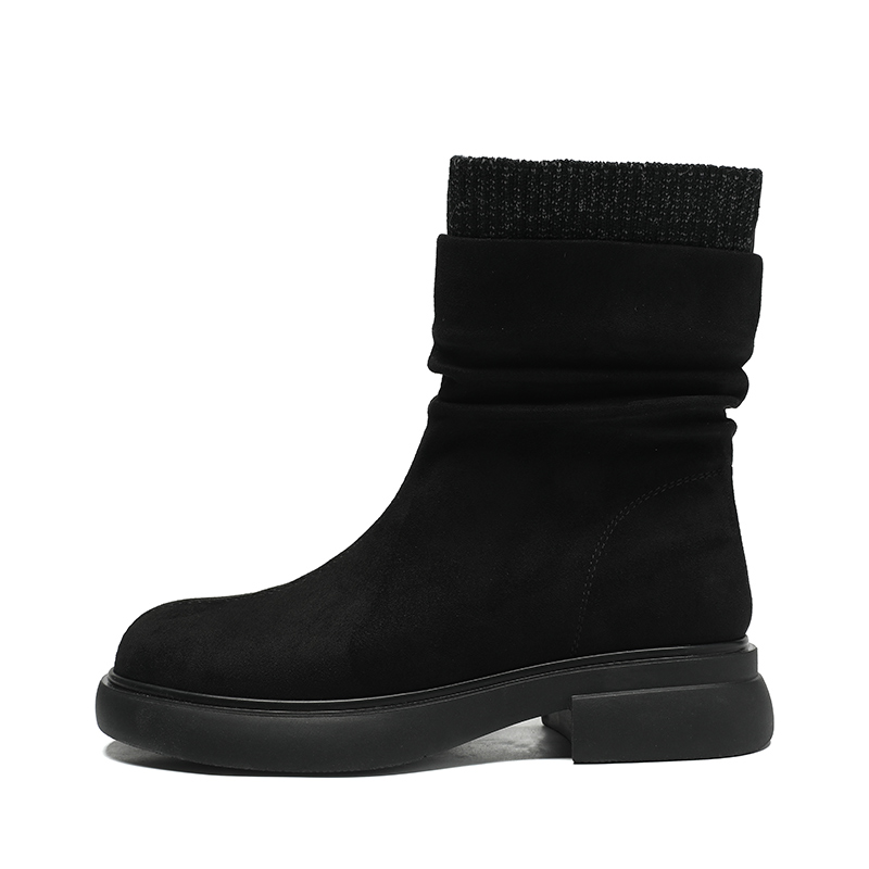 Короткие женские ботинки челси 3,5 см ZHR, Black [Fleece-Lined]