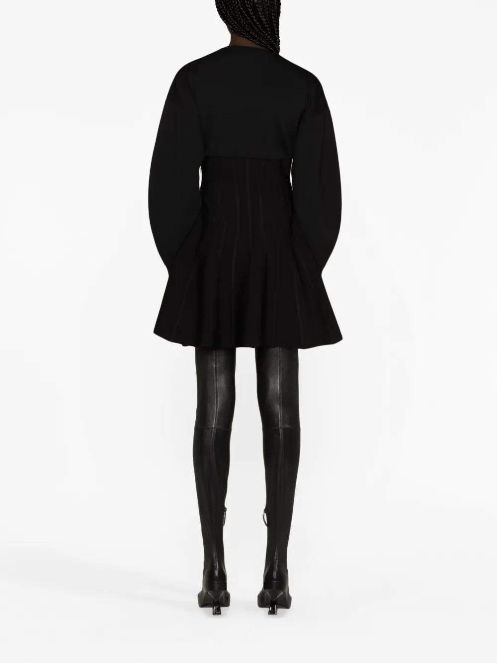 Расклешенное платье мини из смесовой шерсти Alexander McQueen, черный — фото 3