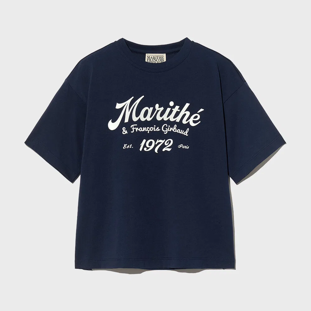 Детская оверсайз футболка с надписью тёмно-синяя от Marithé Kids — фото 2