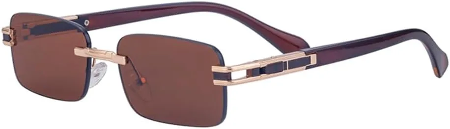 

Солнцезащитные очки без оправы для мужчин, прямоугольные винтажные солнцезащитные очки для женщин, ретро квадратные модные очки, C2, один размер MTZJH, One Color