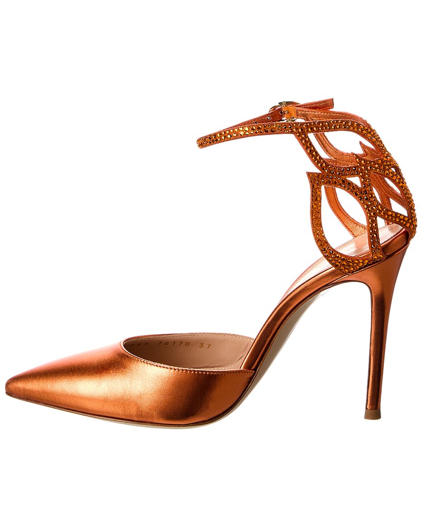 Кожаные туфли Gianvito Rossi Crystal Fleur 105, оранжевый — фото 2