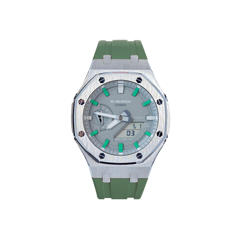 

CASIO Часы Unisex 48.5mm Gray Watch, Grimm Silver Case Green Strap