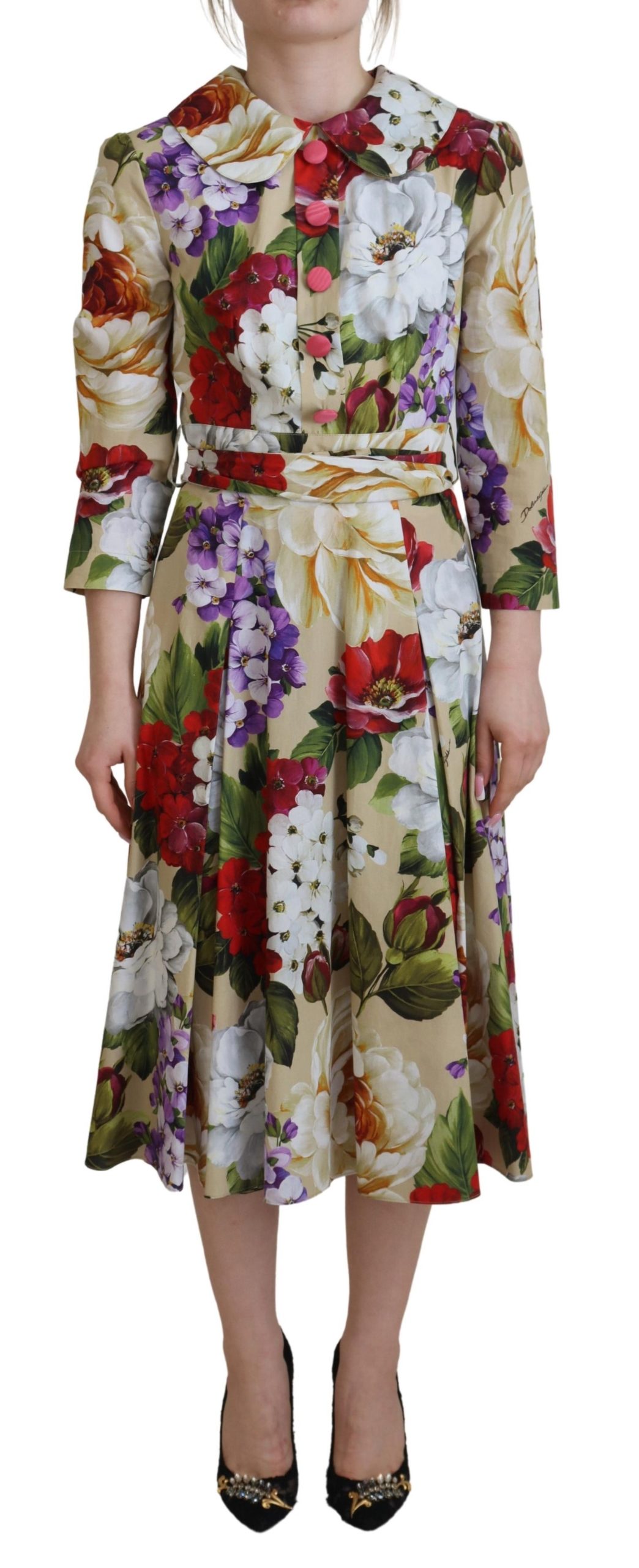 

Изысканное платье миди с цветочным воротником Dolce & Gabbana, мультиколор