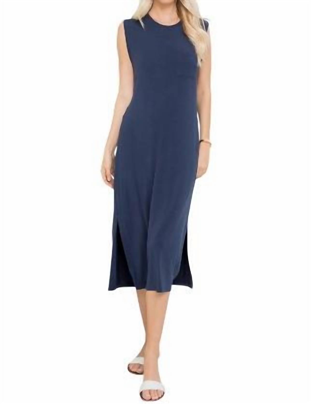 

Sweet Lovely by Jen Повседневное трикотажное платье средней длины, больших размеров, темно-синего цвета