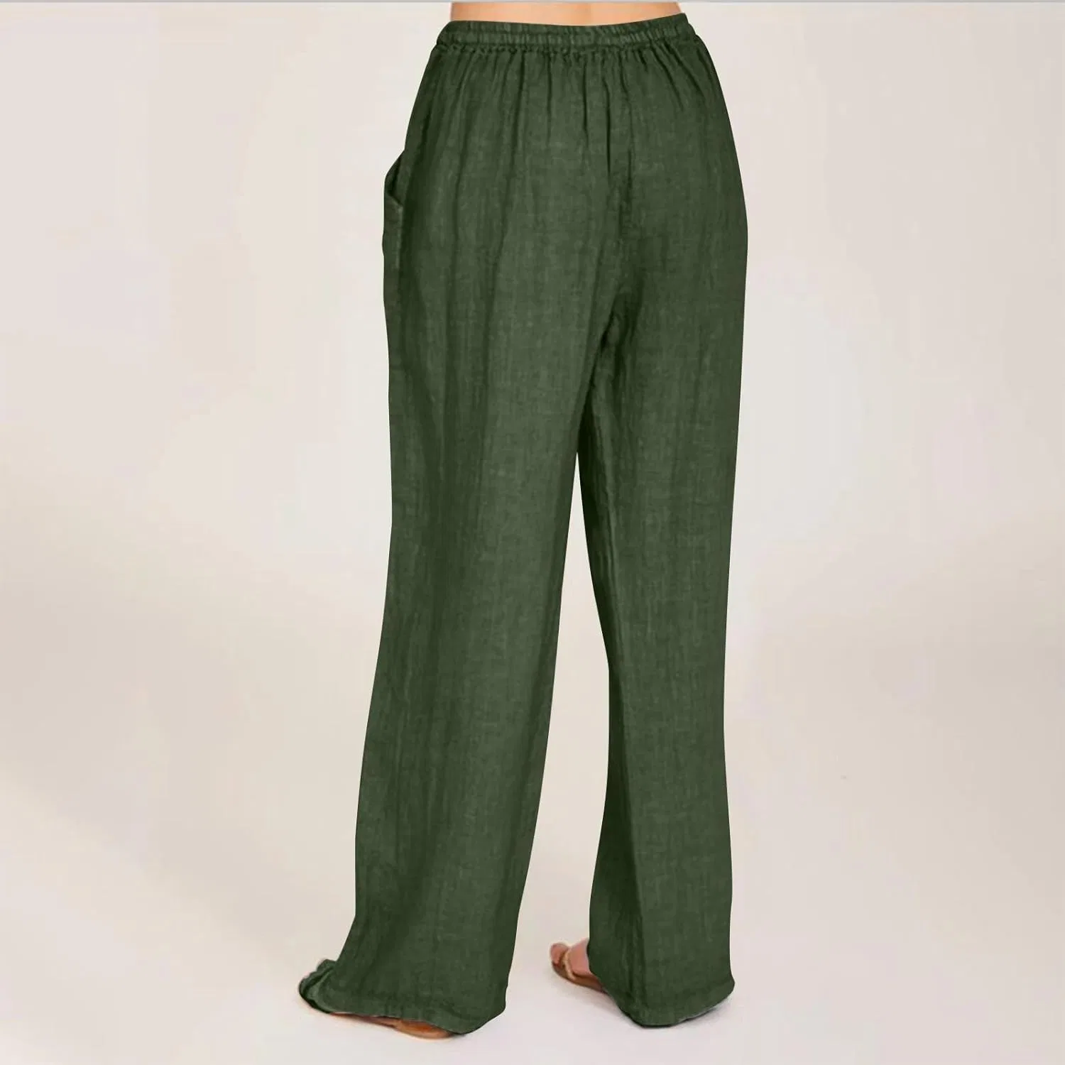 Брюки палаццо женские из хлопка и льна, Army Green19 — фото 4