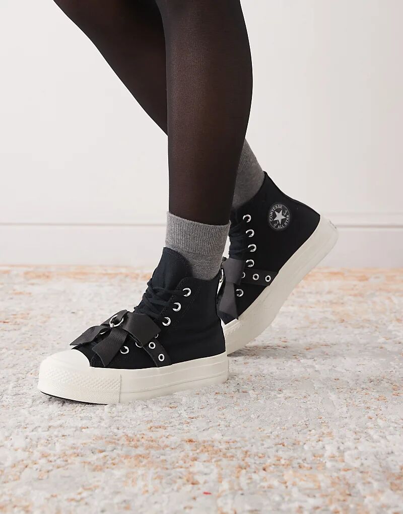 Кроссовки Converse Chuck Taylor All Star Lift Hi на платформе черного цвета с бантами