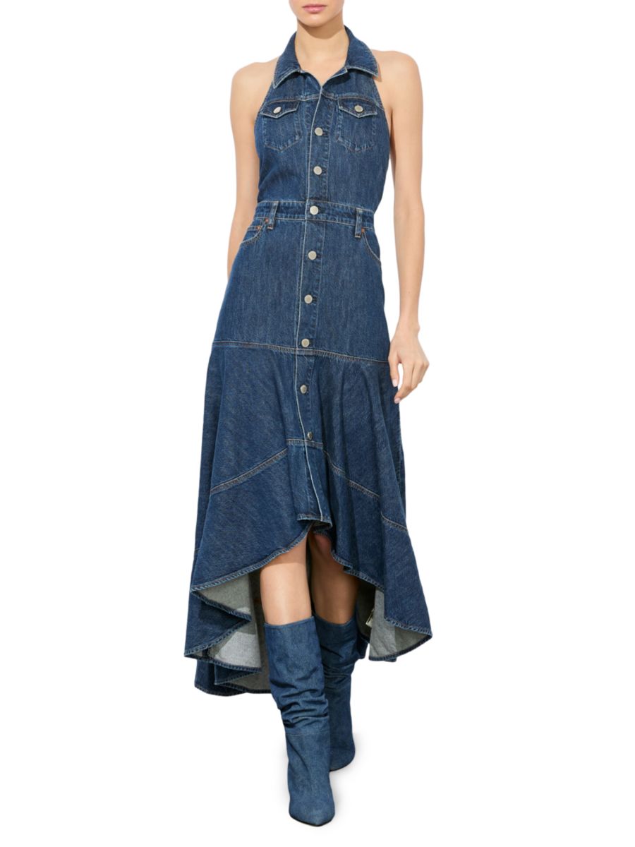 

Платье макси из денима Juana High-Low Alice + Olivia, синий