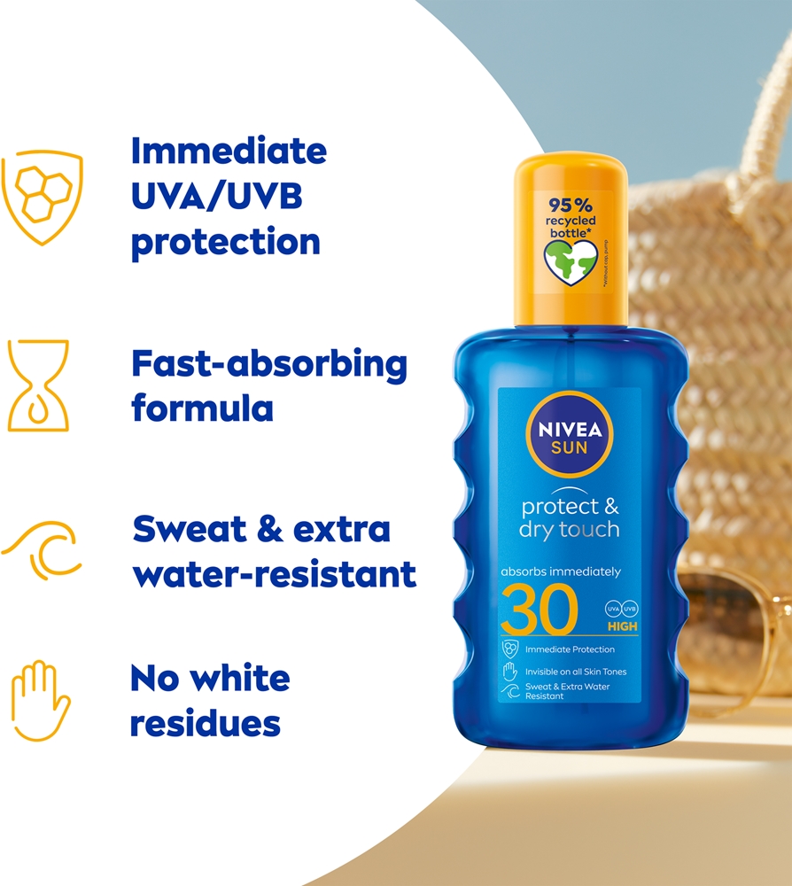 Солнцезащитный спрей с защитой от солнца, не оставляющий следов, SPF 30 Nivea, 200 мл — фото 2