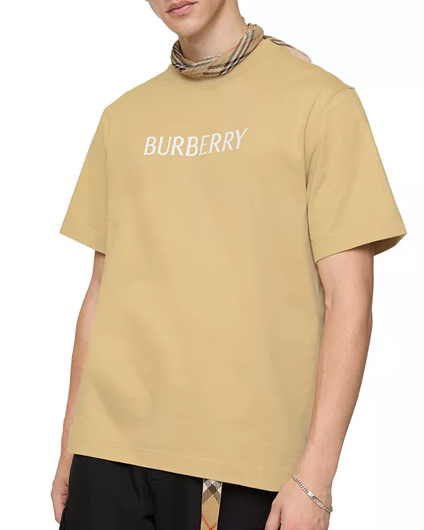 

Хлопковая футболка с логотипом Burberry, бежевый