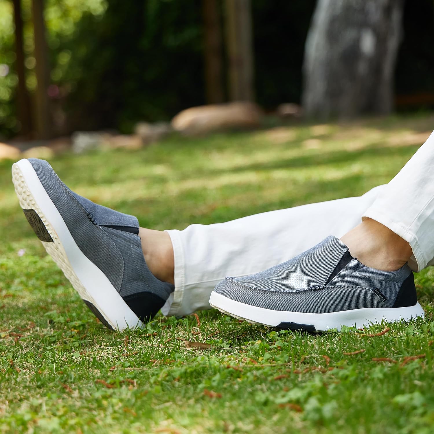 Мужские ортопедические удобные мокасины OrthoComfoot с поддержкой свода стопы, ортопедические лоферы при подошвенном фасците, повседневные винтажные прогулочные туфли из ткани для облегчения боли в стопе и пятке, темно-серый — фото 2
