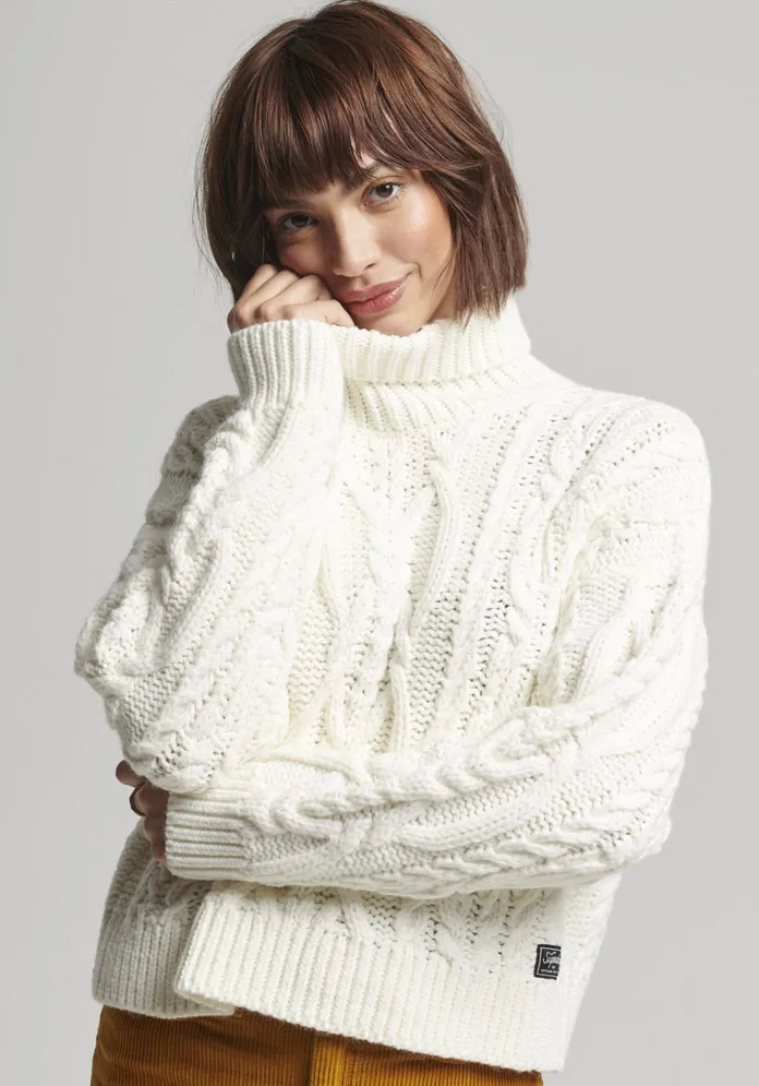 

Вязаный джемпер Superdry "VINTAGE HIGH NECK CABLE KNIT", белый