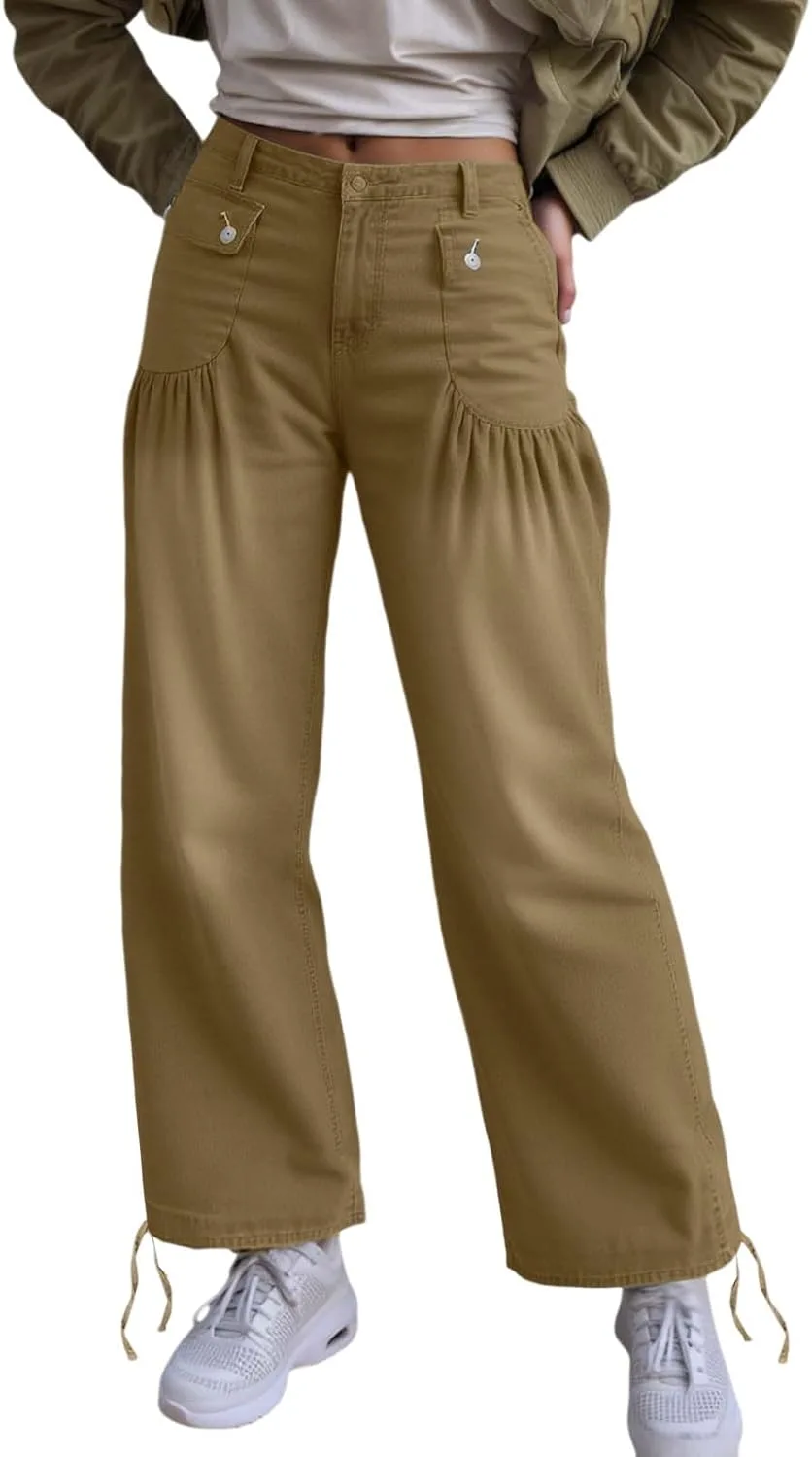 

Женские джинсы Casual Mid Rise Wide Leg с рюшами и складками