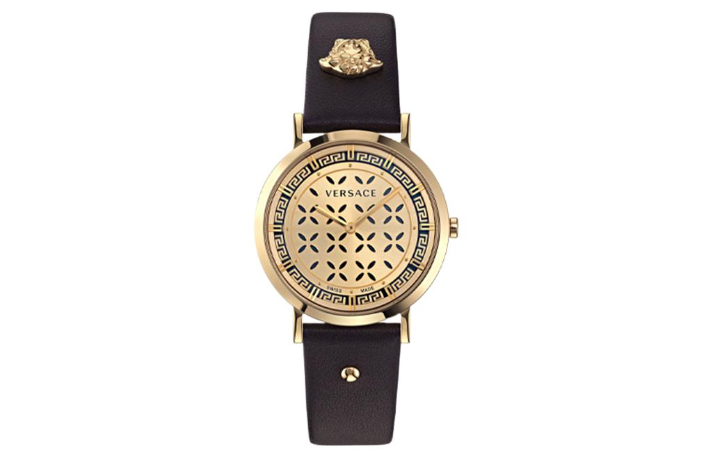 

VERSACE Часы Wrist Watch Quartz Movement Cow Leather Strap 36mm Gold Dial Women's Watch Box Limited Edition+Silk Scarf, Gold Dial
