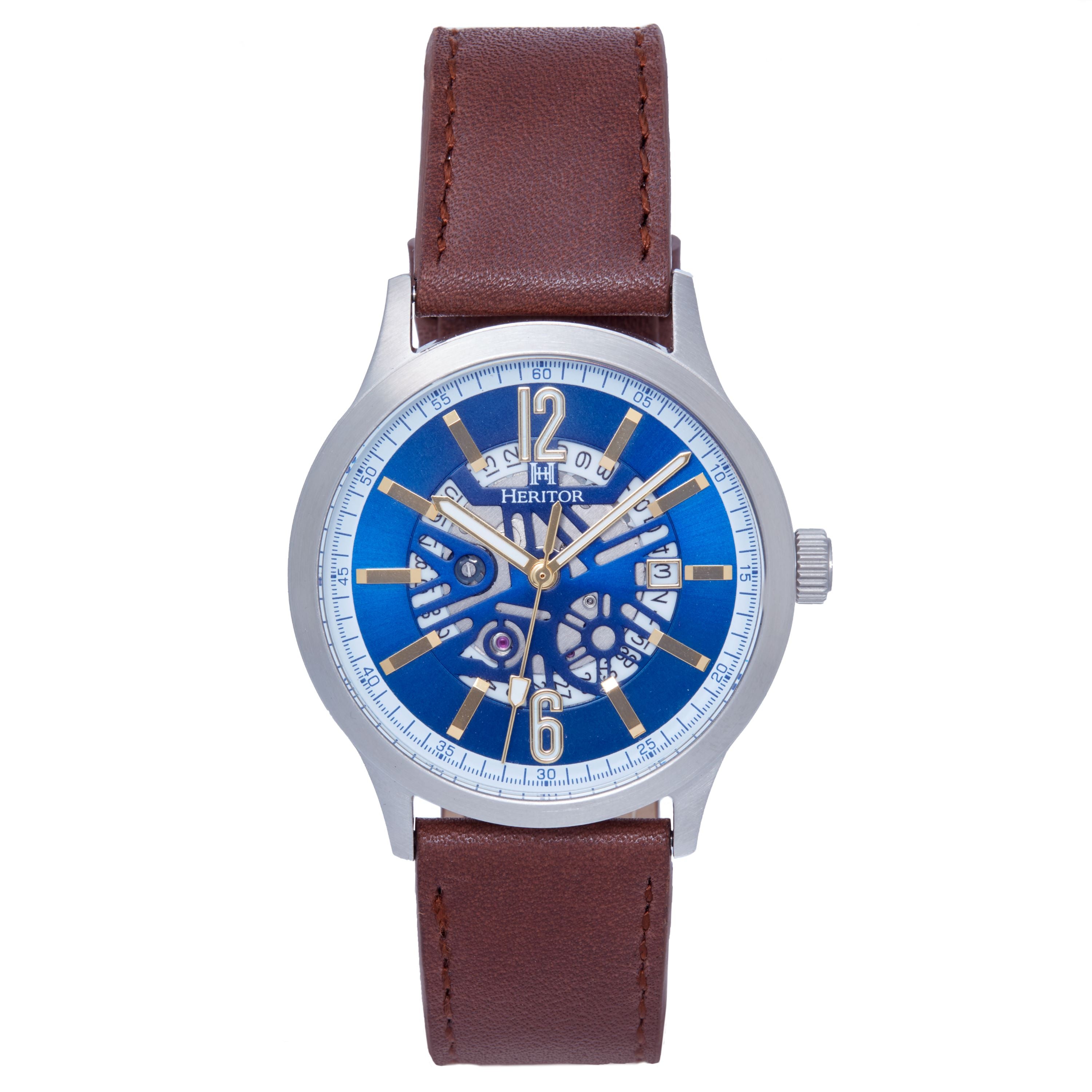 

Часы Heritor Automatic Dayne с кожаным ремешком и датой, белый