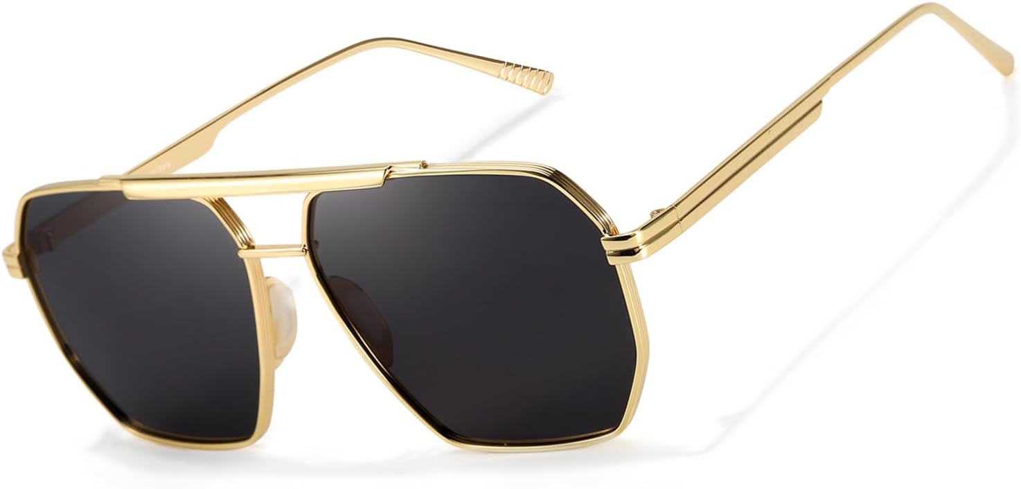 

Солнцезащитные очки-авиаторы TJUTR увеличенного размера, предотвращающие спутывание линз, для женщин и мужчин, поляризованные, с защитой от УФ-излучения UV400, квадратная металлическая оправа с двойной перемычкой, A2 Gold/Grey