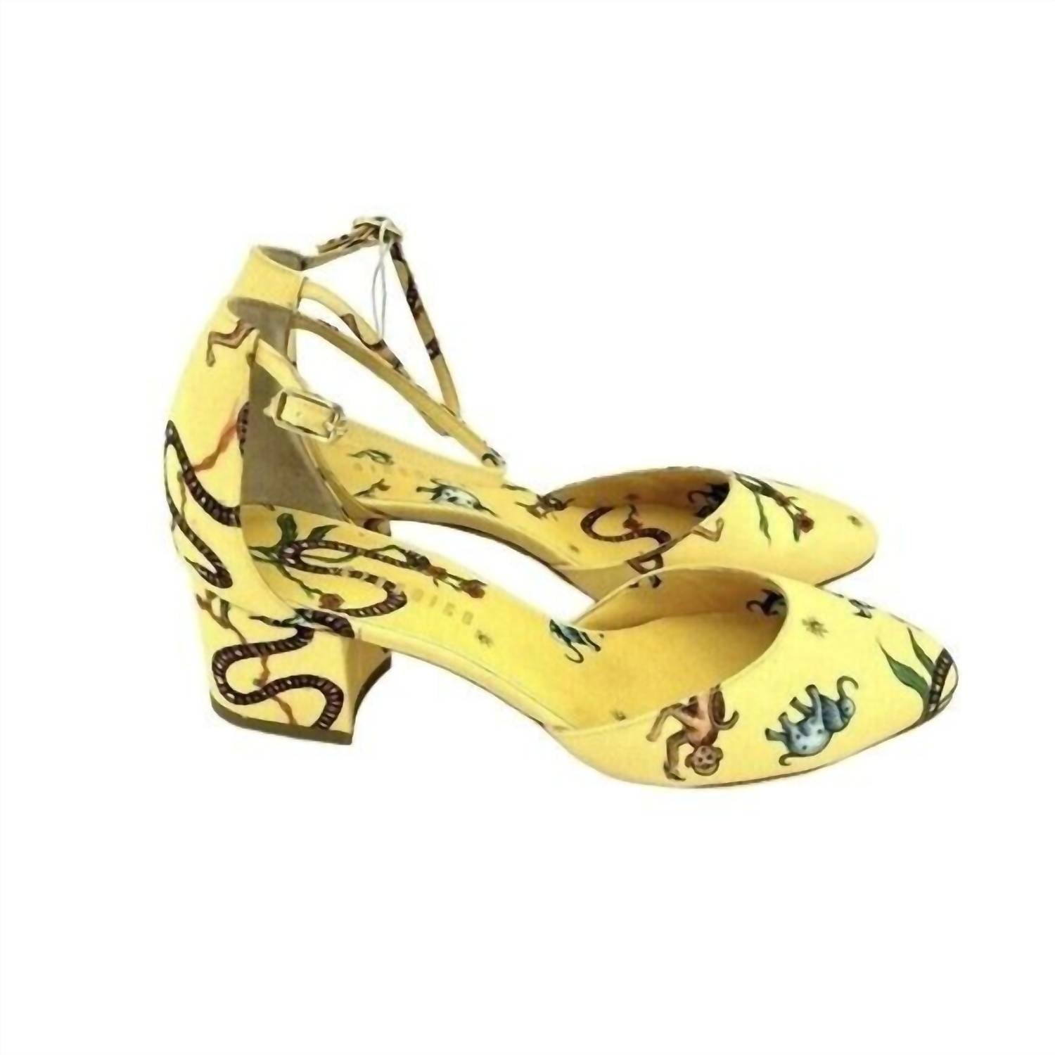 Туфли Brighton Printed Ankle Block на каблуке желтого цвета Giannico — фото 3